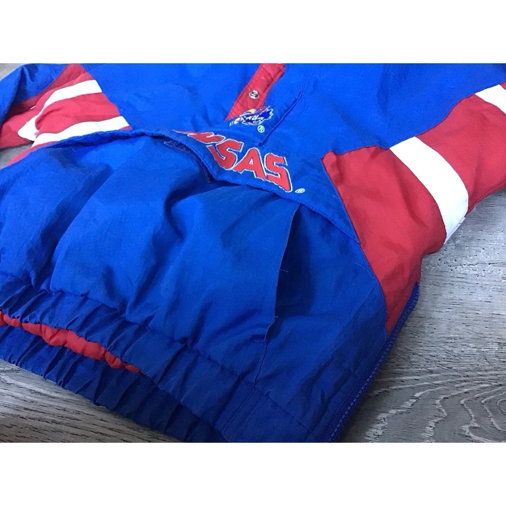 Vintage 90s Kansas Jayhawks 1/4 Zip Pullover Starter Jacket Size Kids M Puffer